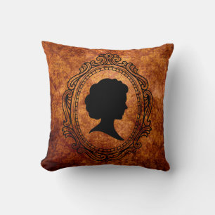 Black Cameo Orange Grunge Damask Square Pillow