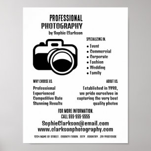 Black Camera Icon, Photographer, Photography Hire Poster