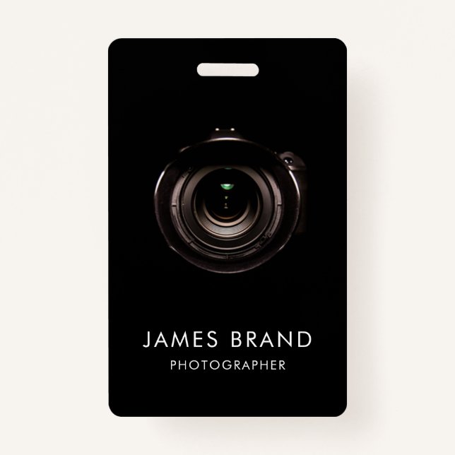 Black Camera Lens Photographer ID Badge (Front)
