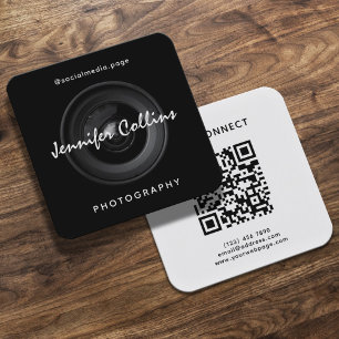 Black camera lens photography square business card