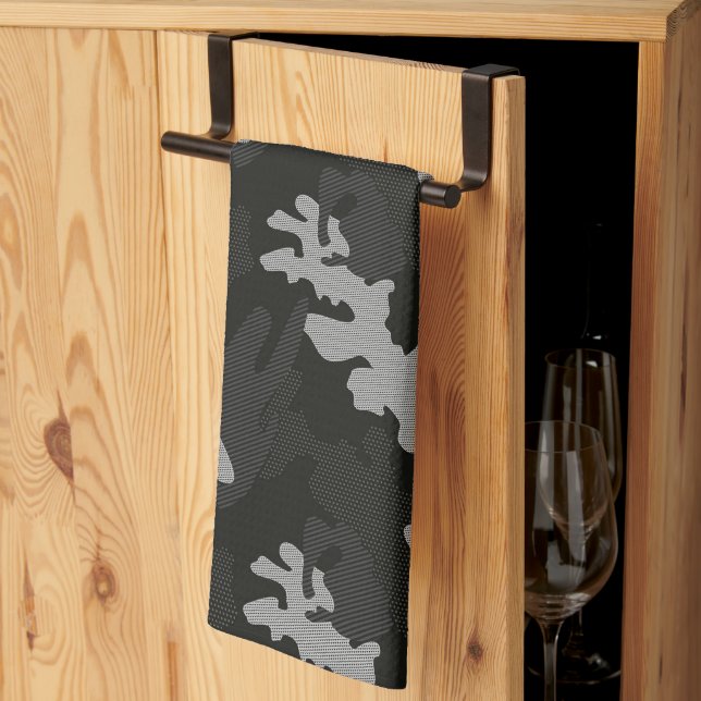 Black Camouflage Pattern Kitchen Towel (Thirds Fold)