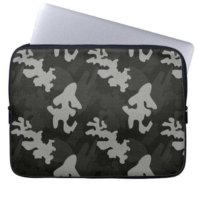 Black Camouflage Pattern Laptop Sleeve (Front)