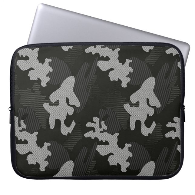 Black Camouflage Pattern Laptop Sleeve (Front)