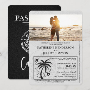 Black Cancun Passport Wedding Invitation