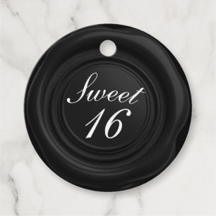 Black Candle Wax Seal Drip Classy Sweet 16 Wedding Favour Tags