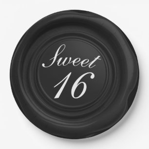 Black Candle Wax Seal Drip Classy Sweet 16 Wedding Paper Plate