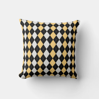 Black & CANTALOUPE YELLOW Diamonds ARGYLE Pattern Throw Pillow