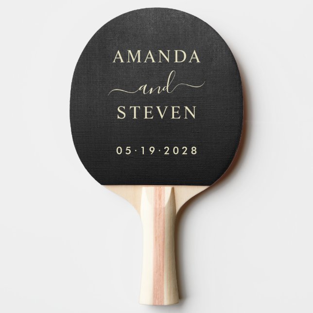 Black Canvas Couple Names with Wedding Ping Pong Paddle (Back)