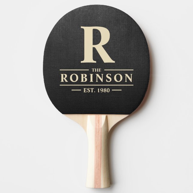 Black Canvas Family Name & Initial Ping Pong Paddle (Front)