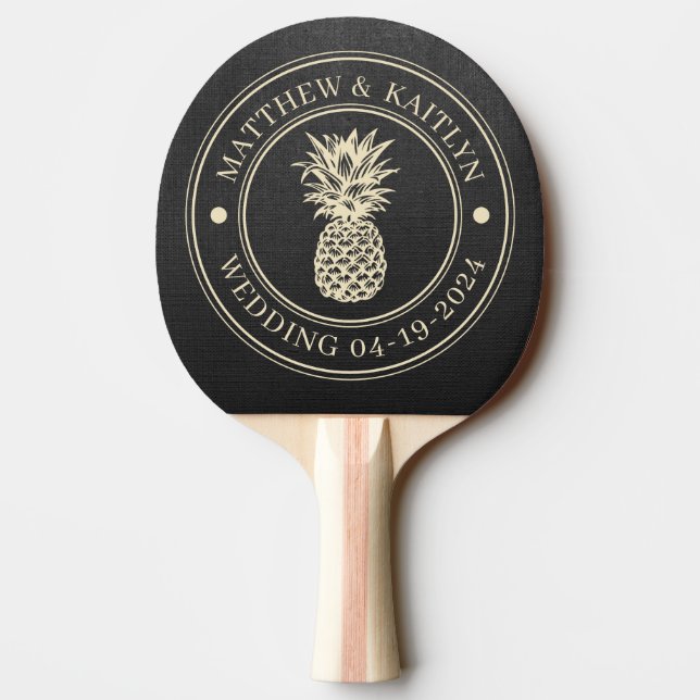 Black Canvas Pineapple Wedding Names Ping Pong Paddle (Back)