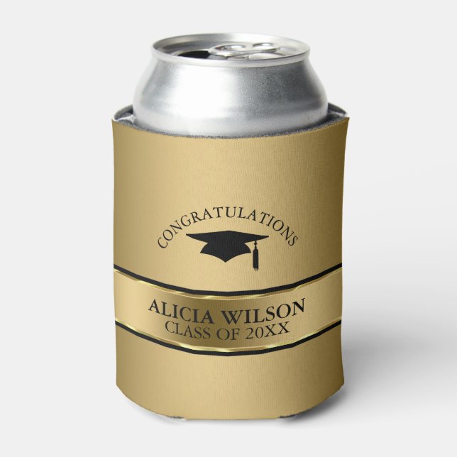 Black Cap And Gold Stripe- Graduation Can Cooler (Can Front)