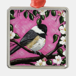 Black cap Chickadee Metal Ornament