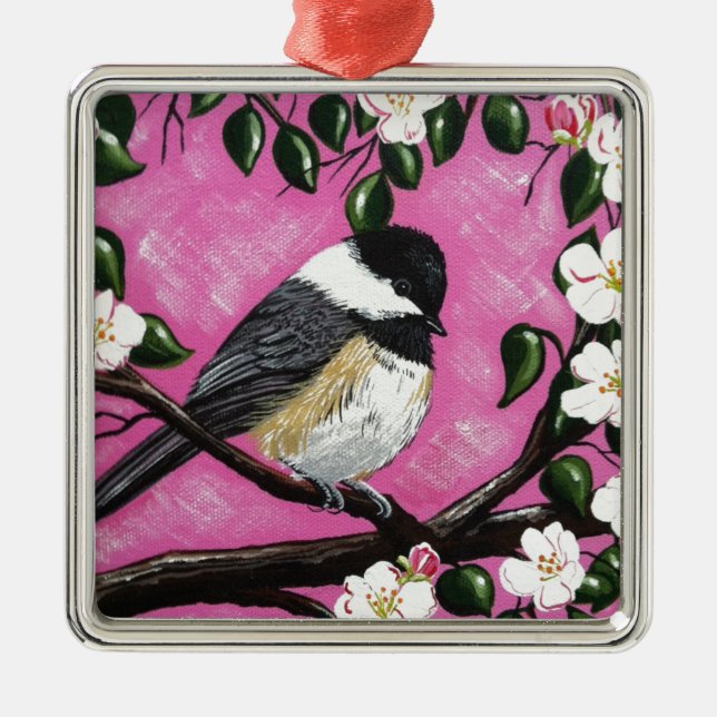 Black cap Chickadee Metal Ornament (Front)