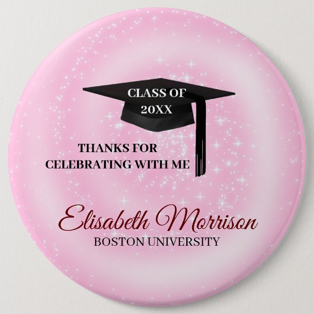 Black Cap on Pink 6 Inch Round Button (Front)