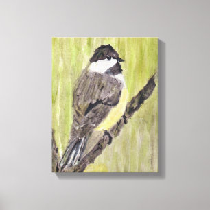 Black-capped Chickadee Bird - acrylic painting.  Canvas Print