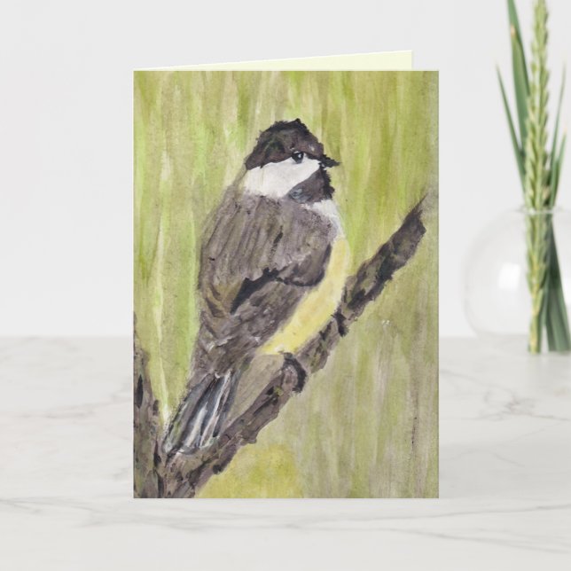 Black-capped Chickadee Bird - acrylic painting.  Card (Front)
