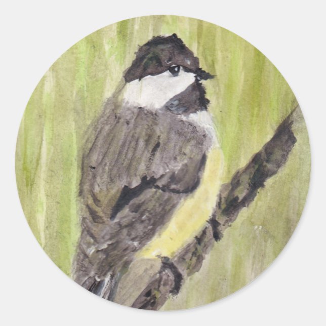 Black-capped Chickadee Bird - acrylic painting.  Classic Round Sticker (Front)