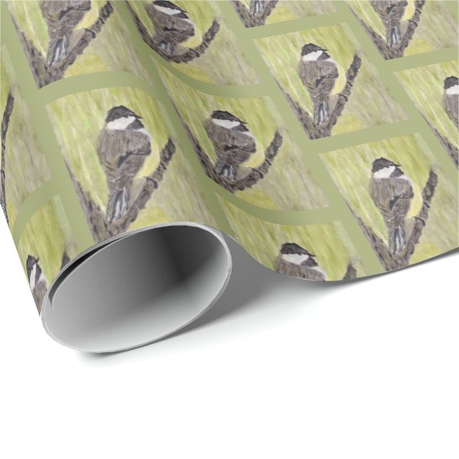 Black-capped Chickadee Bird - acrylic painting. Wrapping Paper (Roll Corner)