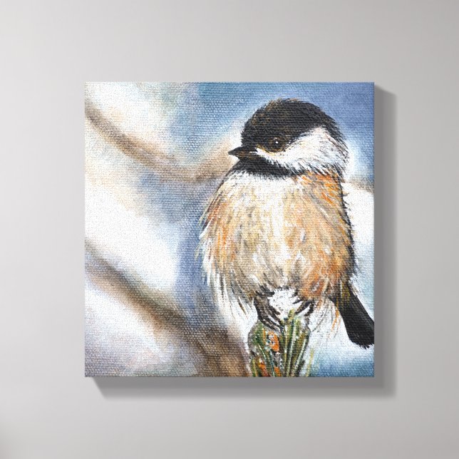 Black Capped Chickadee Bird In Winter Canvas Print (Front)