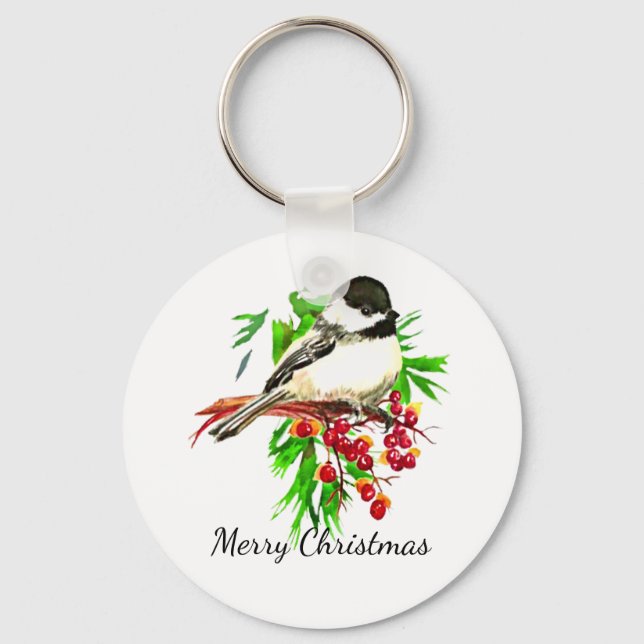 Black Capped Chickadee Bird Nature Art Keychain (Front)