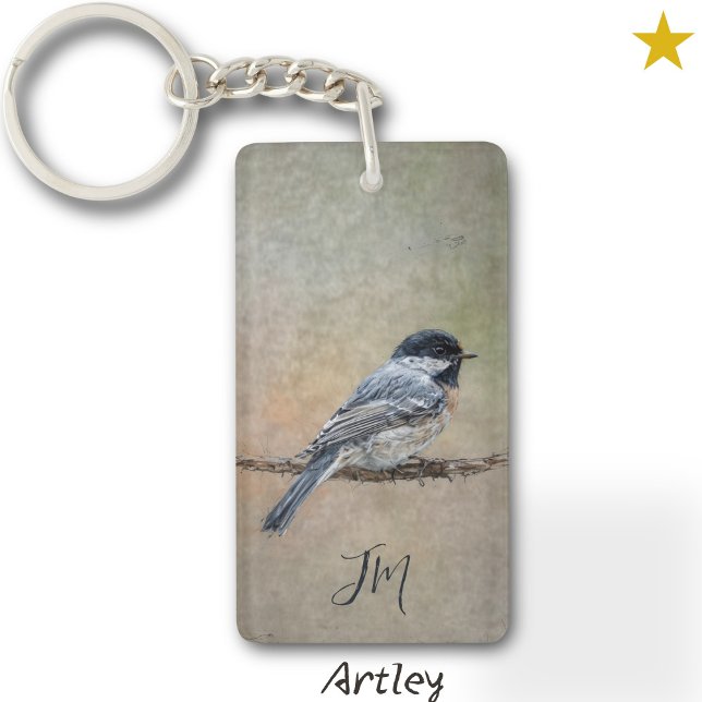 Black-Capped Chickadee Bird Painting Initials  Keychain (Creator Uploaded)
