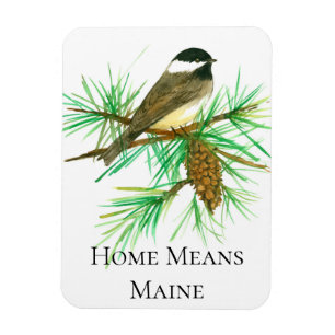 Black Capped Chickadee Bird Tassel Pinecone Magnet