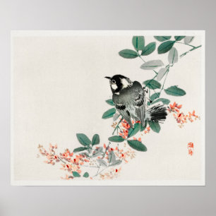 Black-capped chickadee by Kōno Bairei (1844-1895) Poster