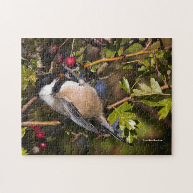 Black-Capped Chickadee Enjoying Autumn Berries Jigsaw Puzzle (Horizontal)