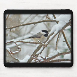 Black-Capped Chickadee in Snow Storm Mouse Pad