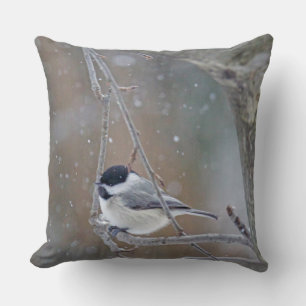 Black Capped Chickadee in Snow Throw Pillow