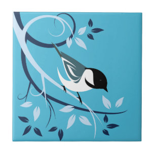 Black Capped Chickadee On Tree Branch Tile