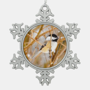 Black-Capped Chickadee - Original Photograph Snowflake Pewter Christmas Ornament