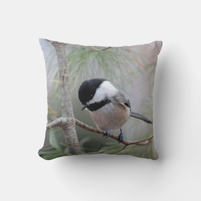 Black-capped chickadee throw pillow (Front)