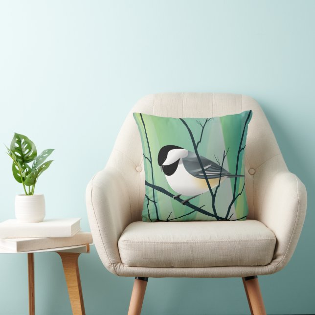 Black Capped Chickadee Throw Pillow (Chair)