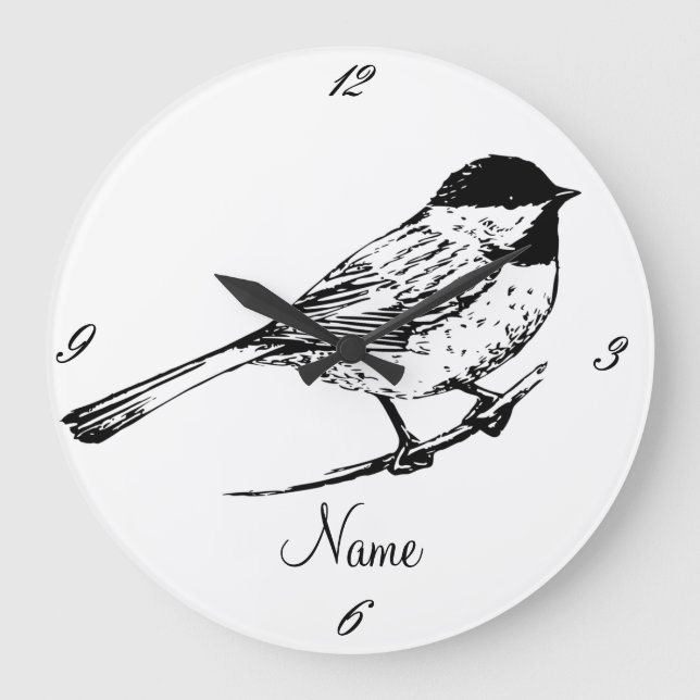 Black-capped Chickadee Thunder_Cove Large Clock (Front)