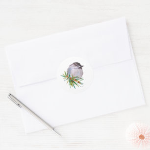 Black Capped Chickadee Watercolour Classic Round Sticker