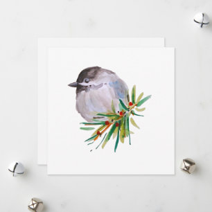 Black Capped Chickadee Watercolour Holiday Card