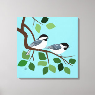 Black Capped Chickadees In Tree Canvas Print