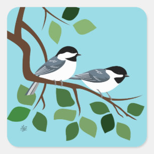 Black Capped Chickadees In Tree Square Sticker