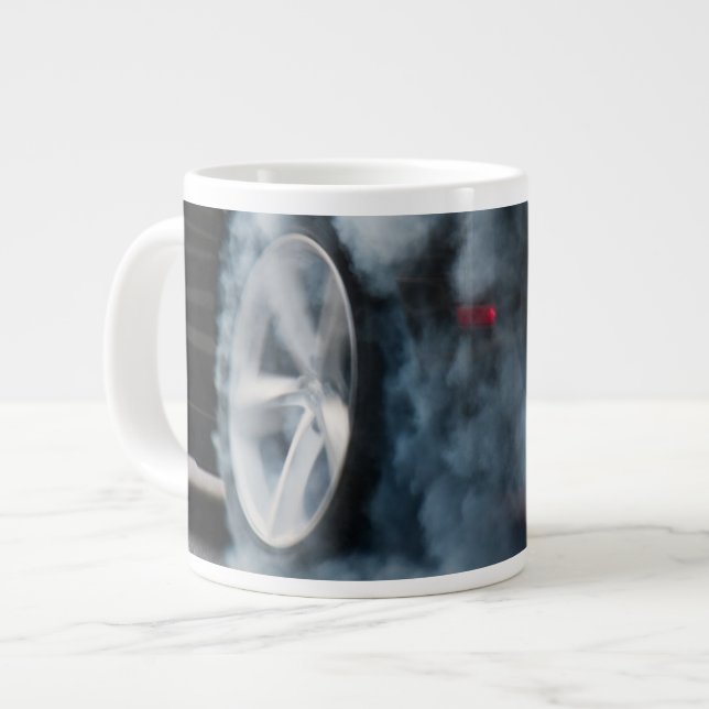 Black car burnout large coffee mug (Front Left)