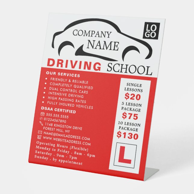 Black Car Logo, Driving School, Instructor Advert Pedestal Sign (Front)