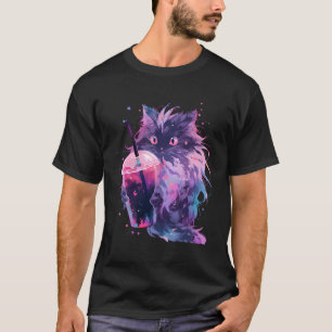 Black Car Maine Coon Boba Drinks Kawaii Anime Bubb T-Shirt