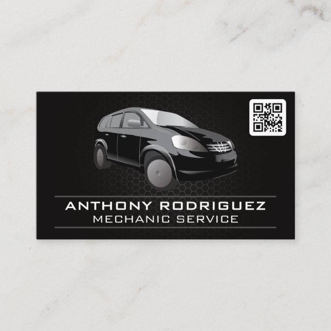 Black Car | QR Code | Auto Services | Wrenches Business Card (Front)