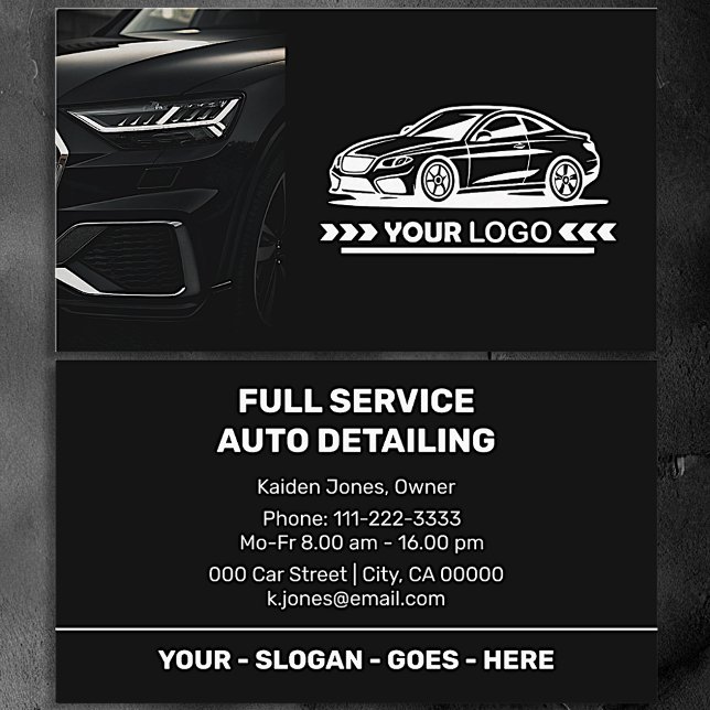 Black Car Service Auto Detailing Minimalist Simple Business Card (Creator Uploaded)