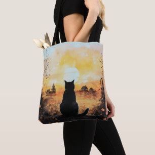 Black Car Sunset Orange Autumn Leaves Halloween Tote Bag