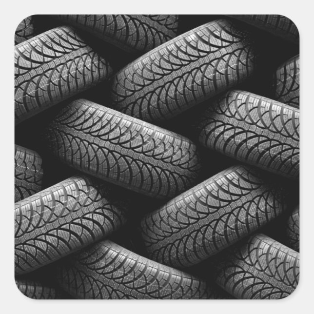 Black Car Tires Square Sticker (Front)