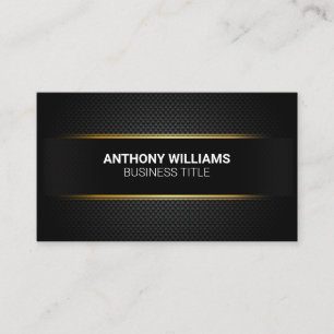 Black Carbon Fibre Pattern Golden Accent Lines Business Card