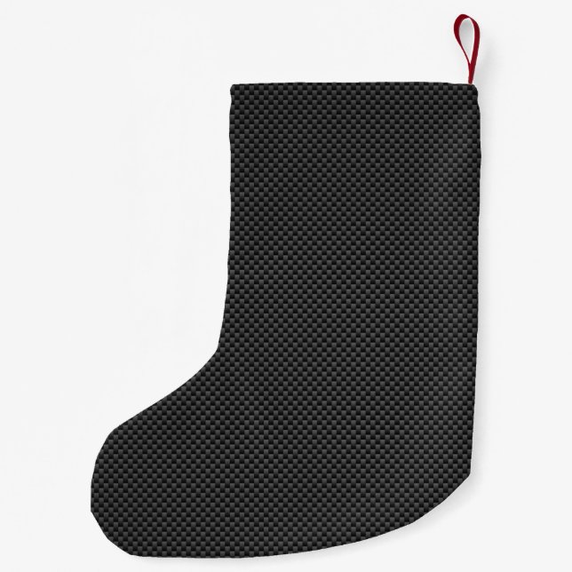 Black Carbon Fibre Style Print Background Small Christmas Stocking (Back)
