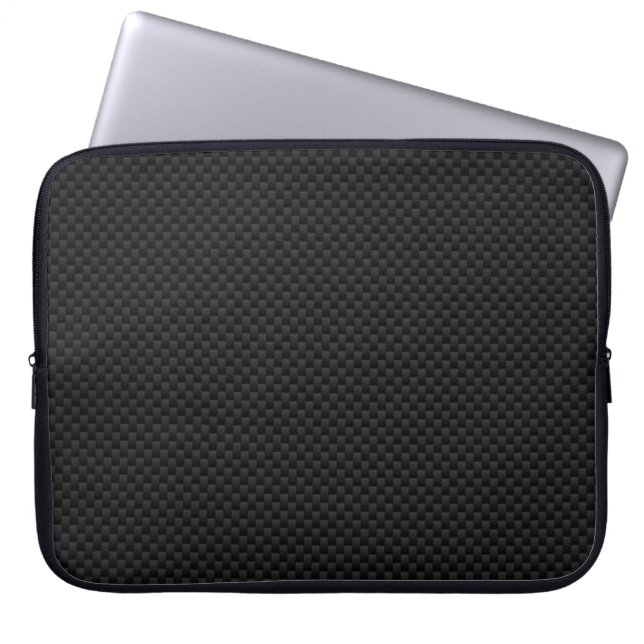 Black Carbon Fibre Style Print Decor Laptop Sleeve (Front)