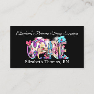 Black "Care" Private Sitting Business Card